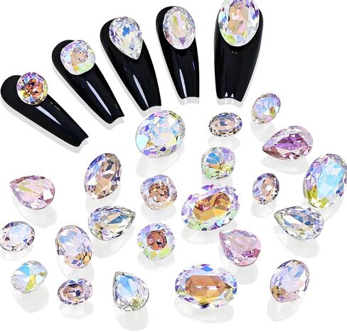 100pcs Mix Shape Crystal AB Nail Art Rhinestone Gems Point Back Fancy Stone Sew On Rhinestone Loose Crystal Sewing for Clothing Wedding Dress Nail Art Shoes Bags DIY Crafts in Kuwait
