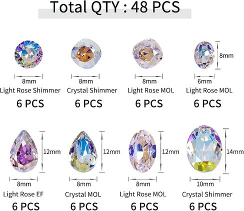 100pcs Mix Shape Crystal AB Nail Art Rhinestone Gems Point Back Fancy Stone Sew On Rhinestone Loose Crystal Sewing for Clothing Wedding Dress Nail Art Shoes Bags DIY Crafts in Kuwait