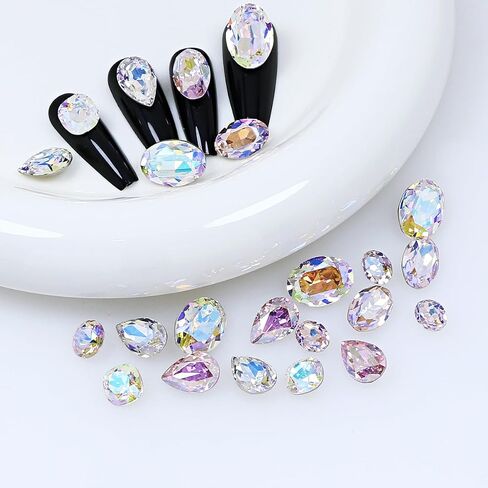 100pcs Mix Shape Crystal AB Nail Art Rhinestone Gems Point Back Fancy Stone Sew On Rhinestone Loose Crystal Sewing for Clothing Wedding Dress Nail Art Shoes Bags DIY Crafts in Kuwait
