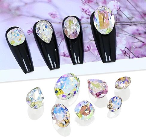 100pcs Mix Shape Crystal AB Nail Art Rhinestone Gems Point Back Fancy Stone Sew On Rhinestone Loose Crystal Sewing for Clothing Wedding Dress Nail Art Shoes Bags DIY Crafts in Kuwait