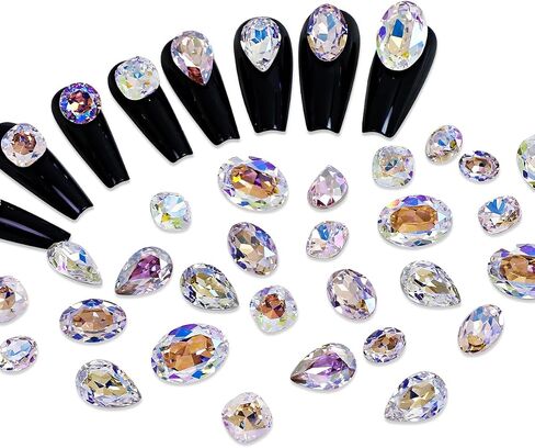 100pcs Mix Shape Crystal AB Nail Art Rhinestone Gems Point Back Fancy Stone Sew On Rhinestone Loose Crystal Sewing for Clothing Wedding Dress Nail Art Shoes Bags DIY Crafts in Kuwait