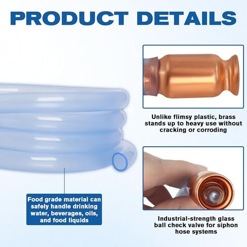 Wadoy Gas Siphon Hose Pump, Shaker Siphon for Gasoline/Fuel/Water Transfer, Safety Self Priming Hose 1/2" Valve in Kuwait