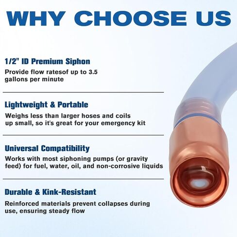 Wadoy Gas Siphon Hose Pump, Shaker Siphon for Gasoline/Fuel/Water Transfer, Safety Self Priming Hose 1/2" Valve in Kuwait