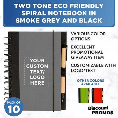خصم Promos Custom Eco Block Notebooks مع مجموعة أقلام من 10 ، حزمة كبيرة مخصصة - مثالية للمدرسة ، المكتب ، الأعمال ، المنزل - الدخان in Kuwait