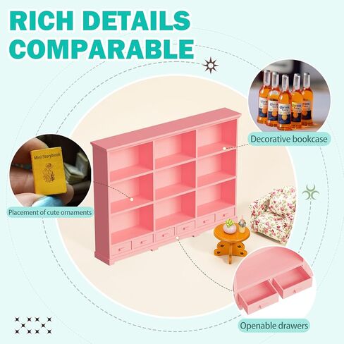 Dollhouse Bookshelf في مقياس 1:12 ، جزء من أثاث وملحقات منزل دمية مع تصميم واقعي ، يقدم هذا الكتب المصغرة هدية مدروسة للأطفال وعشاق DIY in Kuwait