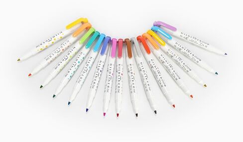 Zebra Pen Mildliner Dual-Tip Dot and Stamp Marker, Water-Based Pigment Ink, Extra Fine Bullet & Assorted Shape Stamp Tips, Assorted Colors, 15-Pack (73315) in Kuwait