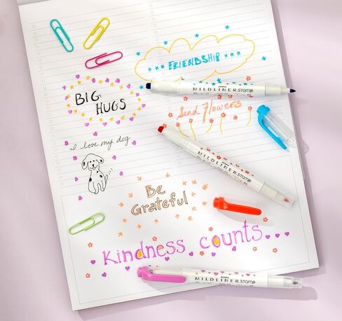 Zebra Pen Mildliner Dual-Tip Dot and Stamp Marker, Water-Based Pigment Ink, Extra Fine Bullet & Assorted Shape Stamp Tips, Assorted Colors, 15-Pack (73315) in Kuwait