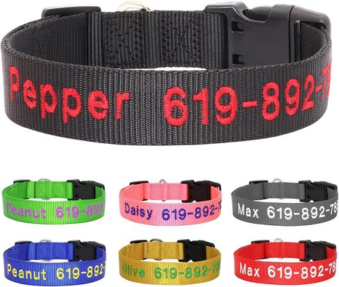Personalized Dog Collar, Custom Embroidered Pet Name and Phone Number, Adjustable 5 Sizes XS Small Medium Large XL, Quick Release Snap Buckle Dog Collar,Red in Saudi Arabia