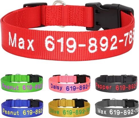 Personalized Dog Collar, Custom Embroidered Pet Name and Phone Number, Adjustable 5 Sizes XS Small Medium Large XL, Quick Release Snap Buckle Dog Collar,Red in Saudi Arabia