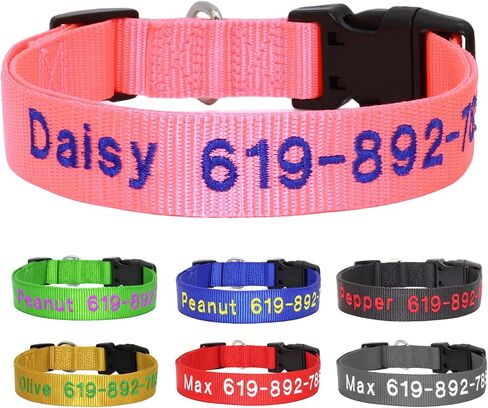 Personalized Dog Collar, Custom Embroidered Pet Name and Phone Number, Adjustable 5 Sizes XS Small Medium Large XL, Quick Release Snap Buckle Dog Collar,Red in Saudi Arabia
