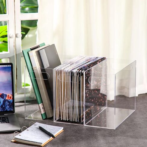 Thenshop 3 PCS Acrylic File منظم مربع ملف سطح المكتب Acrylic مع مقبض المجلد معلق مربع ملفات الحامل الواضح لتخزين حجم الخطاب في المنزل ، 12.2 × 5.5 × 9.4 بوصة in Kuwait