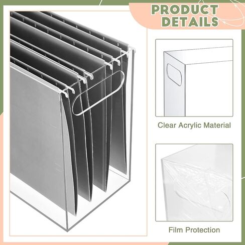 Thenshop 3 PCS Acrylic File منظم مربع ملف سطح المكتب Acrylic مع مقبض المجلد معلق مربع ملفات الحامل الواضح لتخزين حجم الخطاب في المنزل ، 12.2 × 5.5 × 9.4 بوصة in Kuwait