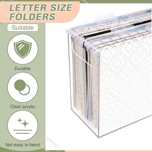 Thenshop 3 PCS Acrylic File منظم مربع ملف سطح المكتب Acrylic مع مقبض المجلد معلق مربع ملفات الحامل الواضح لتخزين حجم الخطاب في المنزل ، 12.2 × 5.5 × 9.4 بوصة in Kuwait