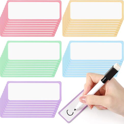 Leinuosen 40 Pcs Magnetic Dry Erase Labels Name Plate Tags Flexible Reusable Magnetic Label Stickers for Classroom Office Whiteboard Refrigerator Locker Shelf Craft(White,2 x 4.5 Inch) in Kuwait