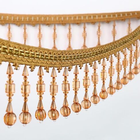 Fringe Trim Tassel,Crystal Beaded Pendant Tassel, for Sewing Curtain Tablecloth Decor(Beige) in Saudi Arabia