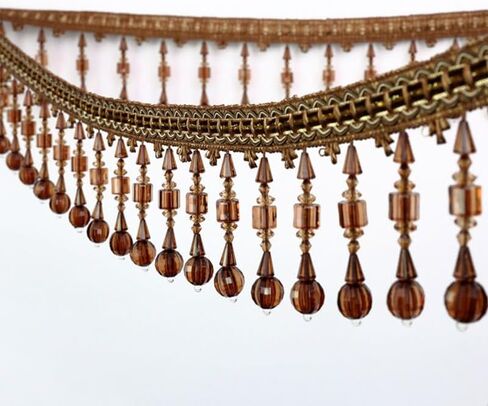 Fringe Trim Tassel,Crystal Beaded Pendant Tassel, for Sewing Curtain Tablecloth Decor(Beige) in Saudi Arabia