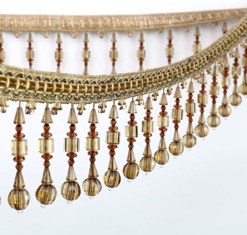 Fringe Trim Tassel,Crystal Beaded Pendant Tassel, for Sewing Curtain Tablecloth Decor(Beige) in Saudi Arabia