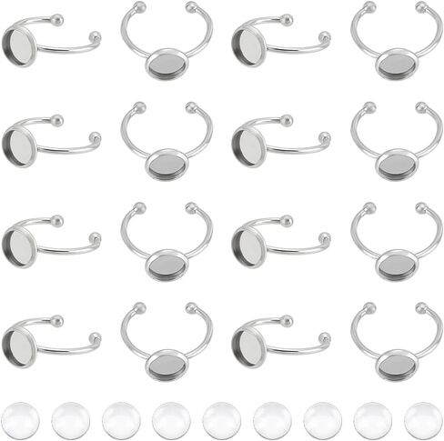 UNICRAFTALE 30Sets Blank Dome Finger Rings 8mm Tray Stainless Steel Adjustable Cuff Finger Rings with 30pcs Glass Cabochon Making Kit Blanks Bezel Components Trays Fit Pad Ring for Jewelry Making in Saudi Arabia