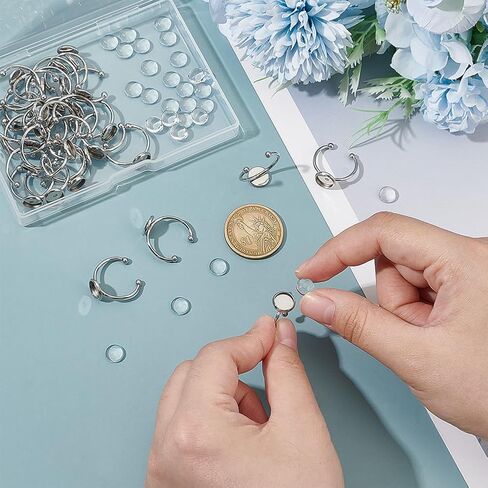 UNICRAFTALE 30Sets Blank Dome Finger Rings 8mm Tray Stainless Steel Adjustable Cuff Finger Rings with 30pcs Glass Cabochon Making Kit Blanks Bezel Components Trays Fit Pad Ring for Jewelry Making in Saudi Arabia