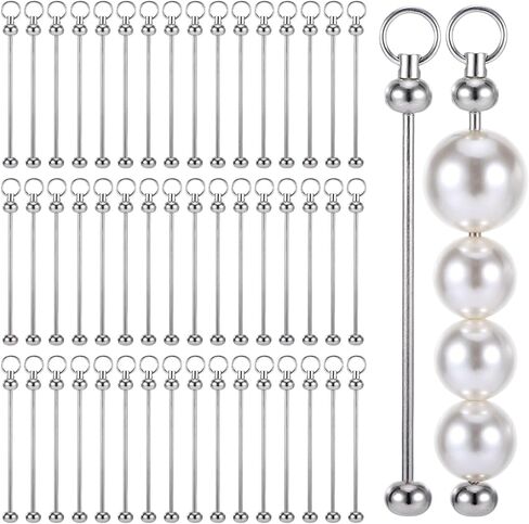 50Pcs Beadable Keychain Bar, Metal Keychain Blanks Beaded Key Chain Making Kit DIY Key Chain Supplies, Beadable Bars Making Kit Bulk for DIY Blanks Pendant DIY Crafts Jewelry Making for Women Man in Saudi Arabia