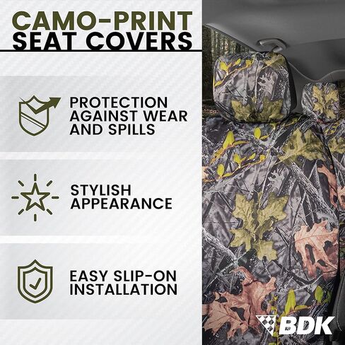 أغطية مقاعد السيارة BDK Mossy Oak Camo - مجموعة كاملة مع غطاء عجلة القيادة ومنصات حزام الأمان - نمط تمويه الغابة للسيارات والشاحنات وسيارات الدفع الرباعي in Kuwait