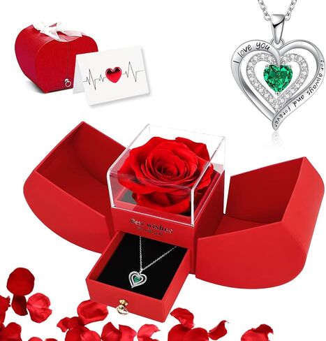 Preserved Red Real Rose with I Love You Necklace, Eternal Flowers Rose Gifts for Mom Grandma Wife Girlfriend on Mothers Day gift Valentines Anniversary Birthday for Women in Saudi Arabia