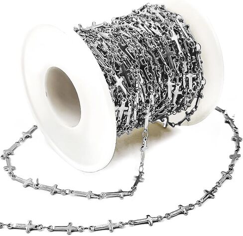 Cross Chain Jewelry Making - 9.8ft 3m Silver Stainless Steel Link Chain Supplies Bulk DIY Necklace Bracelet Hat Chains Decoration in Kuwait