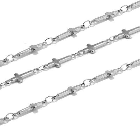 Cross Chain Jewelry Making - 9.8ft 3m Silver Stainless Steel Link Chain Supplies Bulk DIY Necklace Bracelet Hat Chains Decoration in Kuwait