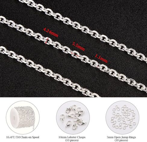 KYUNHOO 16.4 FT/5M Silver Chain for Jewelry Making Four Leaf Clover Decoration Cable Chains Link on Bulk with Jewelry Clasps for Women DIY Crafts in Saudi Arabia
