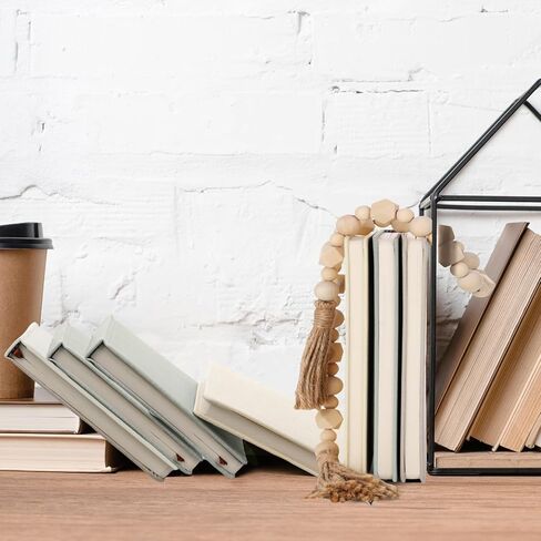 3 Pieces Linen Covered Decorative Books Set for Home Coffee Table Decor 8.5 x 5.7 Inches Faux Books with Wood Bead Garland Rustic Farmhouse Stacked Books Decor for Shelves Living Room Mantle in Kuwait