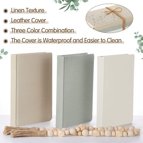 3 Pieces Linen Covered Decorative Books Set for Home Coffee Table Decor 8.5 x 5.7 Inches Faux Books with Wood Bead Garland Rustic Farmhouse Stacked Books Decor for Shelves Living Room Mantle in Kuwait