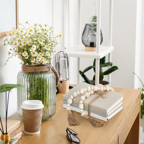 3 Pieces Linen Covered Decorative Books Set for Home Coffee Table Decor 8.5 x 5.7 Inches Faux Books with Wood Bead Garland Rustic Farmhouse Stacked Books Decor for Shelves Living Room Mantle in Kuwait