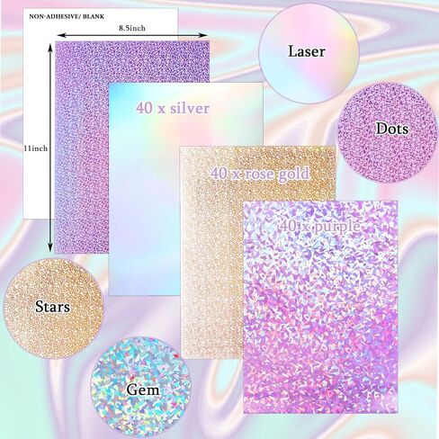 120 Sheets Holographic Cardstock 8.5 x 11, 250gsm/92lb Metallic Cardstock Glitter Shiny Iridescent Mirror Paper for Crafts, Card Making, Party Decor, Scrapbook in Kuwait