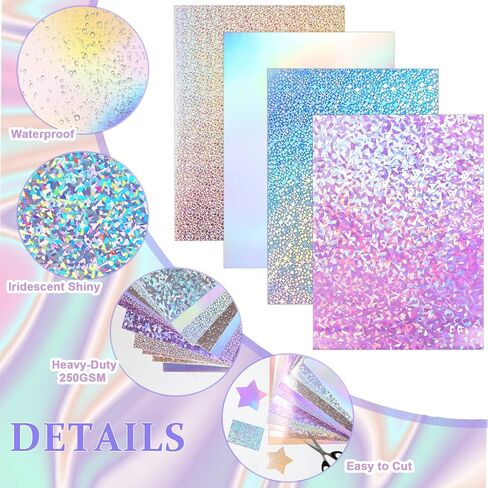 120 Sheets Holographic Cardstock 8.5 x 11, 250gsm/92lb Metallic Cardstock Glitter Shiny Iridescent Mirror Paper for Crafts, Card Making, Party Decor, Scrapbook in Kuwait