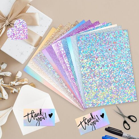 120 Sheets Holographic Cardstock 8.5 x 11, 250gsm/92lb Metallic Cardstock Glitter Shiny Iridescent Mirror Paper for Crafts, Card Making, Party Decor, Scrapbook in Kuwait