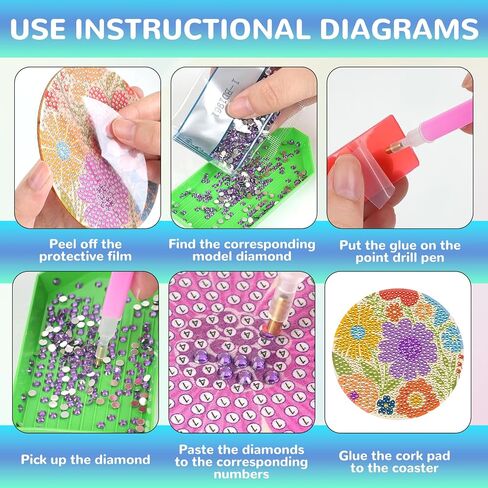 Ritzephyria 8PCS Diamond Art Coasters Kit – Small Animals & Floral Diamond Painting Coasters with Holder, DIY Gem Art Set with Cork Pads & Tools, Perfect for Home Decor (Geometric Flowers) in Saudi Arabia