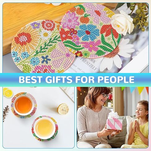 Ritzephyria 8PCS Diamond Art Coasters Kit – Small Animals & Floral Diamond Painting Coasters with Holder, DIY Gem Art Set with Cork Pads & Tools, Perfect for Home Decor (Geometric Flowers) in Saudi Arabia