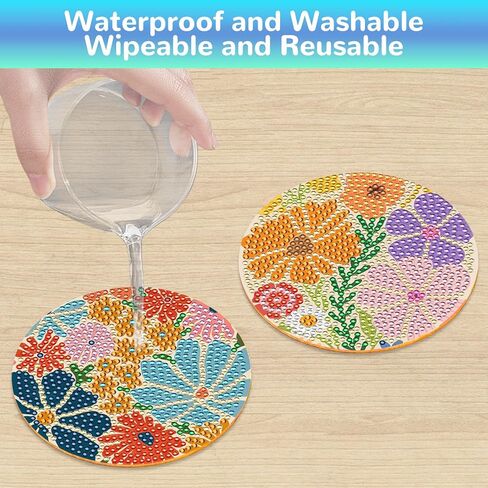 Ritzephyria 8PCS Diamond Art Coasters Kit – Small Animals & Floral Diamond Painting Coasters with Holder, DIY Gem Art Set with Cork Pads & Tools, Perfect for Home Decor (Geometric Flowers) in Saudi Arabia