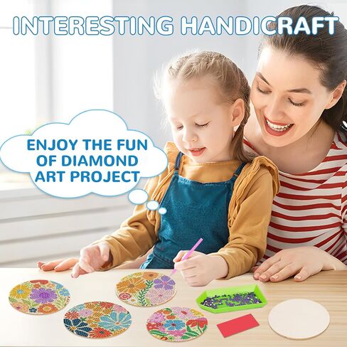 Ritzephyria 8PCS Diamond Art Coasters Kit – Small Animals & Floral Diamond Painting Coasters with Holder, DIY Gem Art Set with Cork Pads & Tools, Perfect for Home Decor (Geometric Flowers) in Saudi Arabia