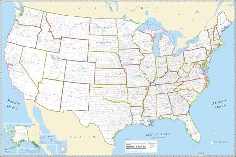 Cool Owl Maps USA County Wall Map Poster (36"Wx24"H") (Paper black/white) in Saudi Arabia