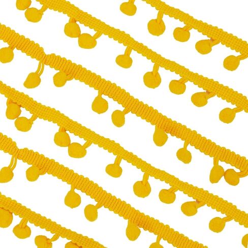 20 Yards Gold Mini Pom Poms Trim Ball Fringe Ribbon Fringe Floral Christmas Lace Yellow Edges Pleated Pompoms Tassel Ruffle Fuzzy Ribbon for Sewing Making DIY Crafts Supply Clothes Decors in Saudi Arabia