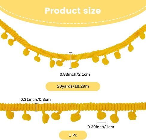 20 Yards Gold Mini Pom Poms Trim Ball Fringe Ribbon Fringe Floral Christmas Lace Yellow Edges Pleated Pompoms Tassel Ruffle Fuzzy Ribbon for Sewing Making DIY Crafts Supply Clothes Decors in Saudi Arabia