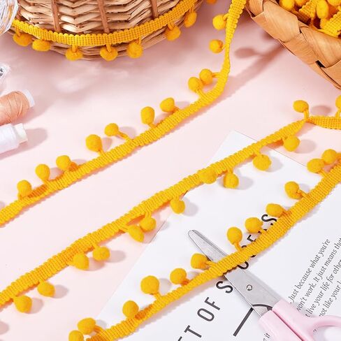 20 Yards Gold Mini Pom Poms Trim Ball Fringe Ribbon Fringe Floral Christmas Lace Yellow Edges Pleated Pompoms Tassel Ruffle Fuzzy Ribbon for Sewing Making DIY Crafts Supply Clothes Decors in Saudi Arabia