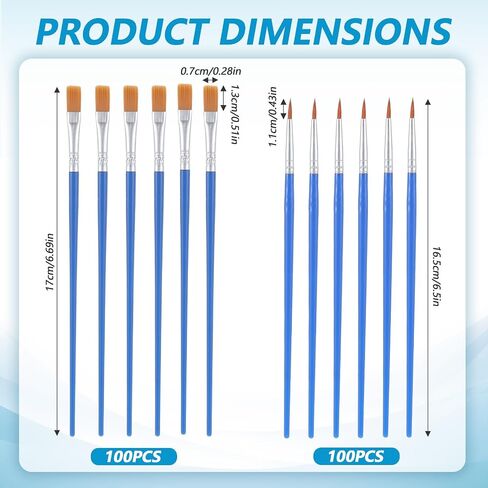 200 Packs Paint Brushes for Kids, Small Paint Brushes Bulk Acrylic Painting Brush Flat and Round Pointed Craft Painting Brush for Oil Watercolor Face Artist and Kids Professional Kits(Blue) in Saudi Arabia