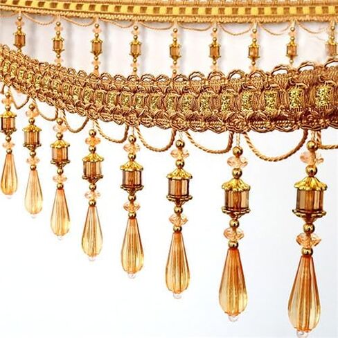 Fringe Trim Tassel,Crystal Beaded Pendant Tassel, for Lampshades (Color : Gold) (Color : Gold) (Blue)(Gold) in Saudi Arabia