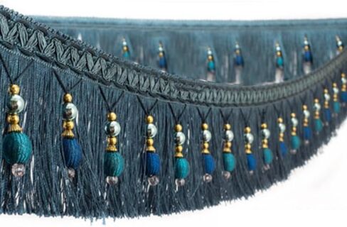 Fringe Trim Tassel,Crystal Beaded Pendant Tassel, Trimming Hanging Ball Braided Trim Upholstery DIY Home Decor Accessories(6) in Kuwait