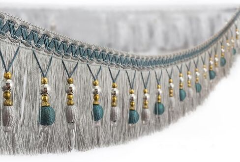 Fringe Trim Tassel,Crystal Beaded Pendant Tassel, Trimming Hanging Ball Braided Trim Upholstery DIY Home Decor Accessories(6) in Kuwait