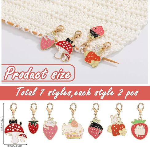 14Pcs Cat Strawberry Rabbit Mushroom Stitch Markers Alloy Enamel Removable Crochet Knitting Markers with Lobster Clasp Charms for Sewing Knitting Weaving Accessories DIY Craft in Saudi Arabia