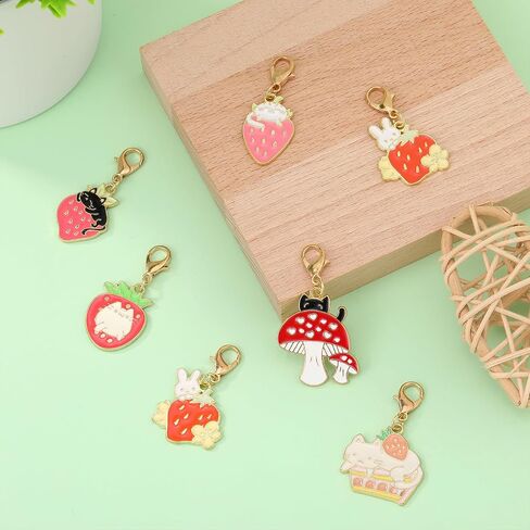 14Pcs Cat Strawberry Rabbit Mushroom Stitch Markers Alloy Enamel Removable Crochet Knitting Markers with Lobster Clasp Charms for Sewing Knitting Weaving Accessories DIY Craft in Saudi Arabia