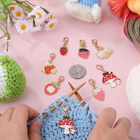 14Pcs Cat Strawberry Rabbit Mushroom Stitch Markers Alloy Enamel Removable Crochet Knitting Markers with Lobster Clasp Charms for Sewing Knitting Weaving Accessories DIY Craft in Saudi Arabia